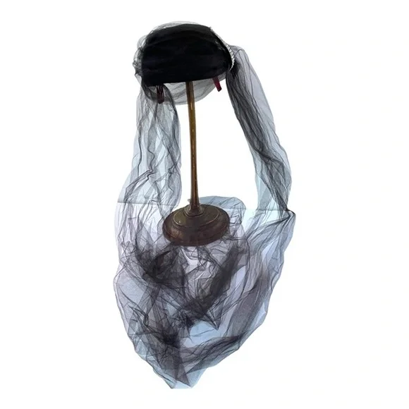 Vintage Tulle Train Art-Deco Rhinestone-Style Pillbox Hat - Picture 16 of 16